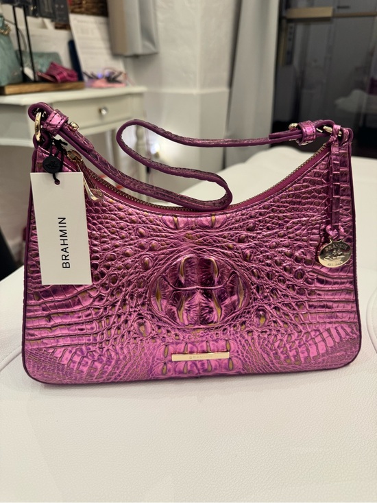Brahmin Handbags - NWT BRAHMIN  Metallic Croc-Embossed Shoulder Bag in Magenta